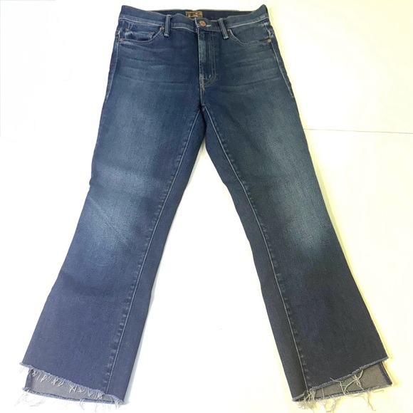 MOTHER Indigo Flare Jeans with Frayed Hem - Picture 1 of 8